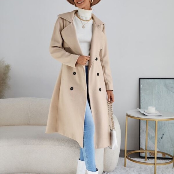 BellanBlue Jackets & Blazers - Cream wide collar button double breast trench Coat